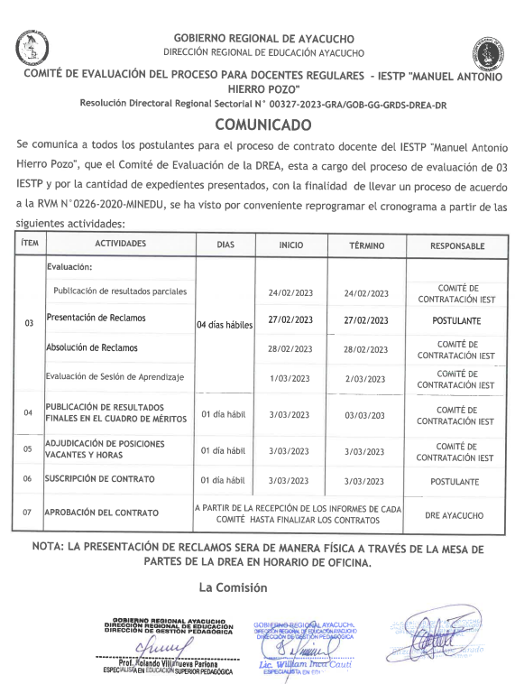 COMUNICADO - IESTP MANUEL ANTONIO HIERRO POZO