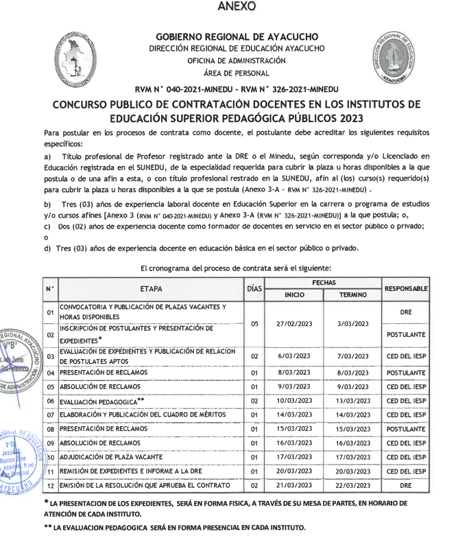 CONCURSO PÚBLICO DE CONTRATACIÓN DOCENTE IESPP 2023