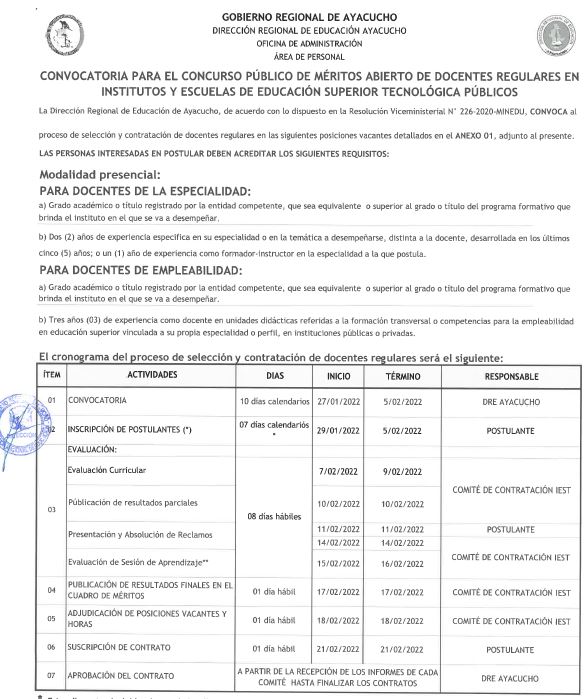 CONTRATO DOCENTE EDUCACIÓN SUPERIOR TECNOLOGICO - PERIODO 2022