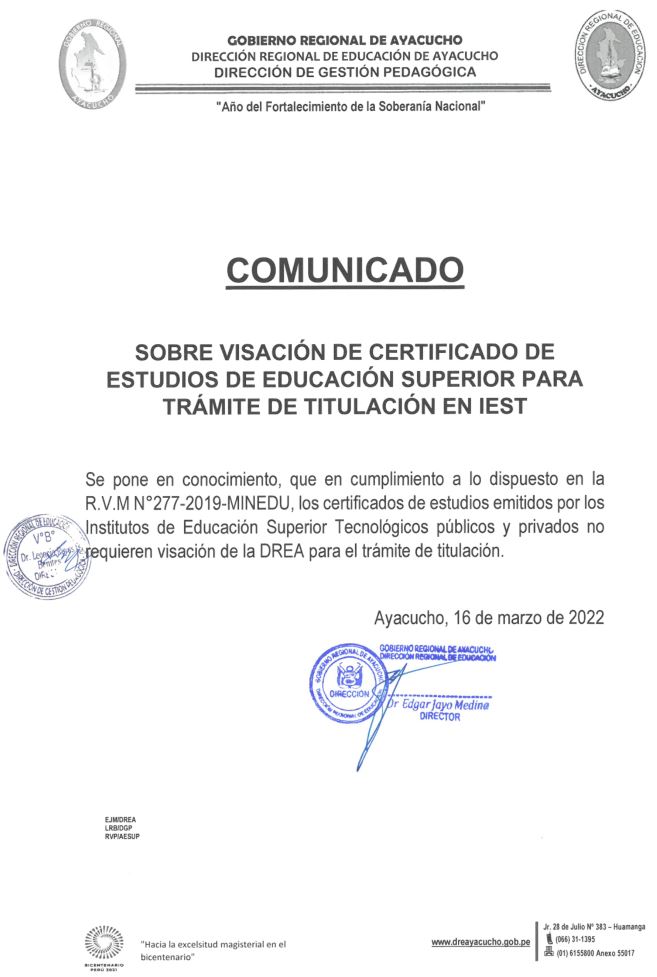 COMUNICADO SOBRE VISACIÓN DE CERTIFICADO DE ESTUDIOS