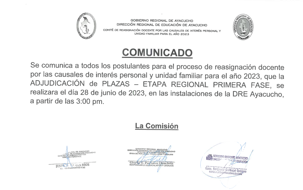 COMUNICADO - PROCESO DE REASIGNACIÓN DOCENTE