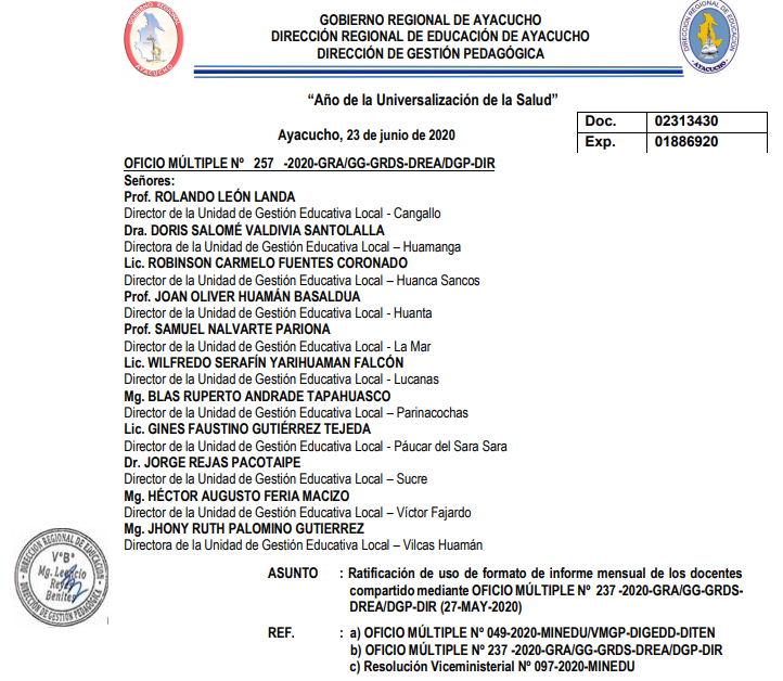 OFICIO MULTIPLE  Nº257-2020