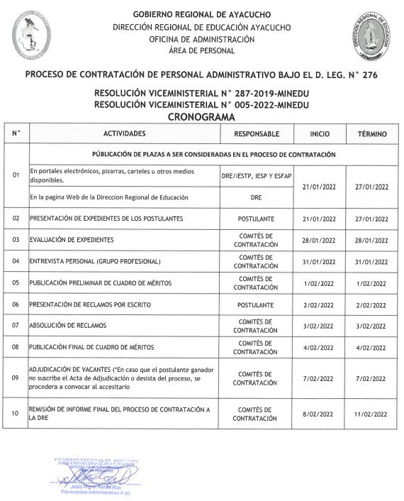 PROCESO DE CONTRATACIÓN DE PERSONAL ADMINISTRATIVO BAJO DL N° 276