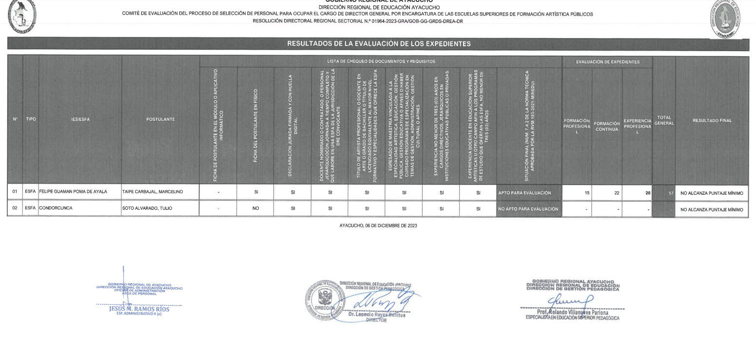 RESULTADOS PRELIMINARES - EVALUACION DE EXPEDIENTE PARA DIRECTORES DE ESFAP-2024