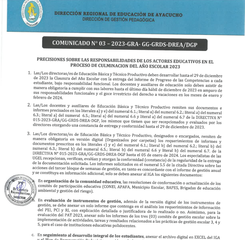 COMUNICADO N° 03-2023-GRA-GG-GRDS-DREA/DGP