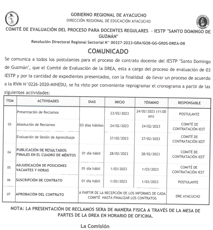COMUNICADO Y RESULTADO PRELIMINAR - IESTP SANTO DOMINGO DE GUZMAN 2023