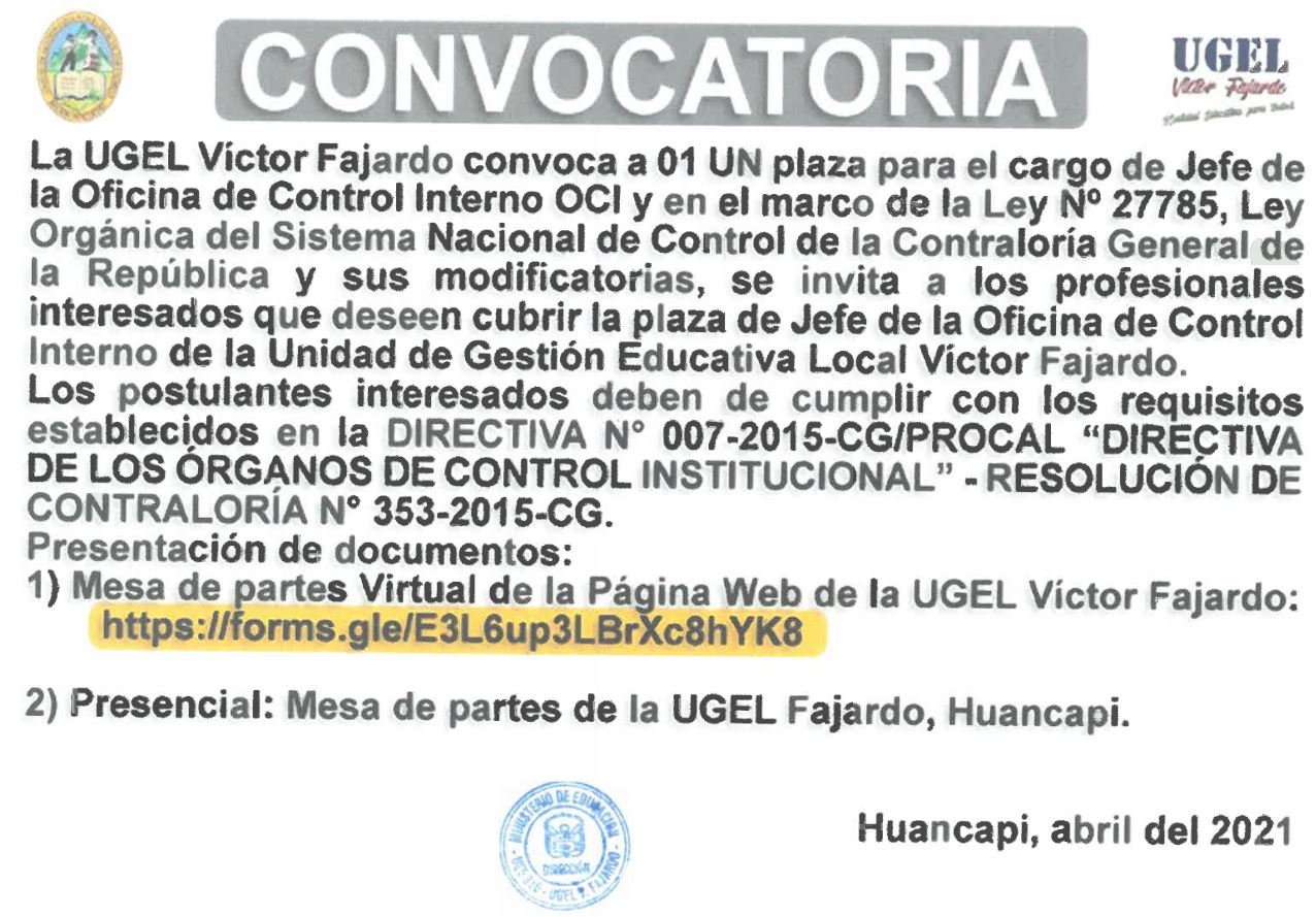 CONVOCATORIA UGEL VICTOR FAJARDO