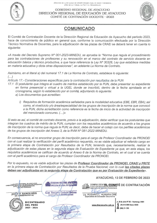 COMUNICADO - ADJUDICACIÓN CRAEI 2023